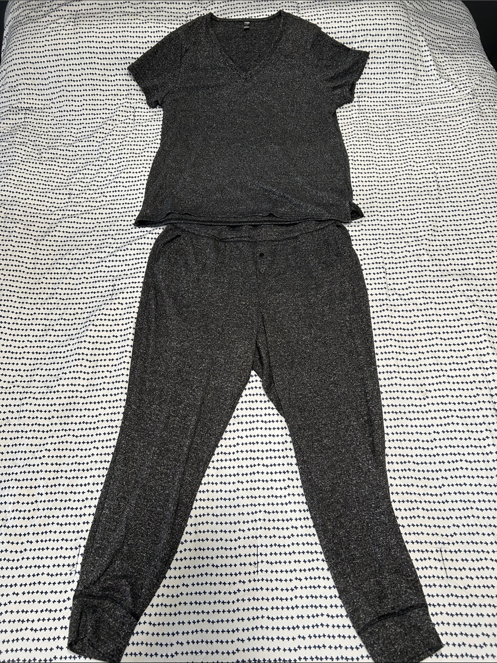 Women’s Sparkle Lounge Set - Metallic Charcoal Joggers & V-Neck Top